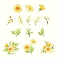 Schönheit Sonnenblume hell Gelb Blume Element Strauß mit Blüte, Knospe, Blätter, Ast zum Hochzeit vektor