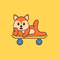 süßer Fuchs, der auf einem Skateboard liegt. Tierkarikaturkonzept isoliert. kann für T-Shirt, Grußkarte, Einladungskarte oder Maskottchen verwendet werden. flacher Cartoon-Stil vektor