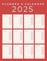 Kalender 2025, minimal Tabelle Design, Woche Start Sonntag Vorlage. vektor