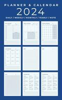 Kalender und Planer 2024, Porträt, minimal Tabelle Design, Woche Start Sonntag Vorlage. vektor