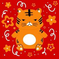 söt tiger pojke i asiatisk stil. tecknad serie ritad för hand vektor illustration.