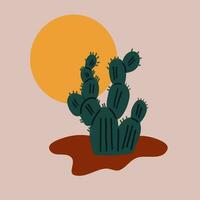 minimalistisch natürlich abstrakt zeitgenössisch ästhetisch Hintergrund Landschaft Kaktus und Sonne. minimalistisch Kunst. Vektor Illustration