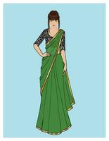 indisk flicka bär traditionell indisk klänning sari vektor