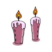 tecknad serie lila brinnande ljus. design element för högtider födelsedag, halloween, diwali. vektor klotter illustration