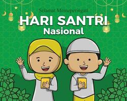social media posta hari santri nasional eller indonesiska nationell muslim studerande dag med islamic studenter vektor