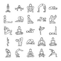 uppsättning av yoga rörelse ikoner. översikt ikon vektor