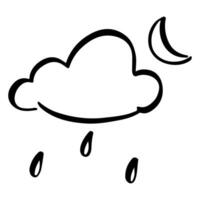 översikt regnig moln. klotter stil. hand dragen moln med regn i skiss. väder symbol vektor