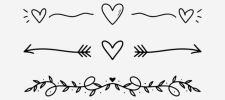 kärlek avdelare skiss. hand dragen romantisk delare i klotter stil. hjärta form med pilar klotter. ritad för hand dekorativ konst form. vektor eps 10