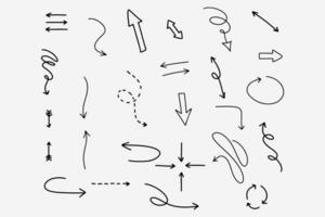 Hand gezeichnet skizzieren Pfeile im schwarz. handgeschrieben Pfeile einstellen im Gekritzel Stil. Kurve Zeichnung Zeiger Symbol. Richtung Sammlung im schwarz vektor