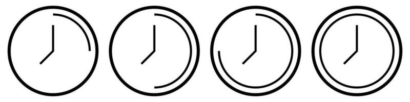 översikt tunn klocka ikon samling. isolerat Kolla på piktogram på vit bakgrund. runda timer uppsättning med framsteg bar. stoppur symbol med pil. larm piktogram. klocka i cirkel. vektor eps 10.