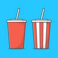 uppsättning av soda kopp med sugrör vektor ikon illustration. röd och vit kopp för soda eller kall dryck. disponibel soda kopp