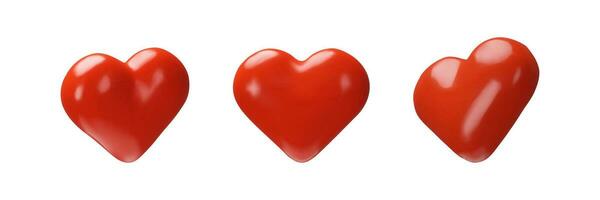 3d samling av framställa röd hjärta. Lycklig hjärtans dag, bröllop, kärlek symbol. vektor samling av illustration i plast stil. äktenskap realistisk romantisk ikon. medicinsk enkel objekt