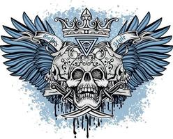 gotisches Schild mit Totenkopf und blauen Flügeln, Grunge-Vintage-Design-T-Shirts vektor