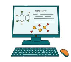 laboratorium dator för forskning av naturlig vetenskaper, biologi, kemi, dator mus, tangentbord. modern platt tecknad serie stil. vektor illustration