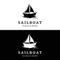 årgång segelbåt logotyp design. logotyp för nautisk, hav, marin, bricka. vektor