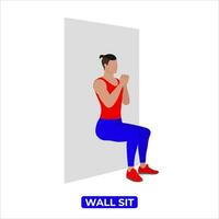 Vektor Mann tun Mauer sitzen. Körpergewicht Fitness Beine trainieren Übung. ein lehrreich Illustration auf ein Weiß Hintergrund.