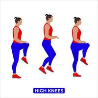 vektor man håller på med hög knäna. kroppsvikt kondition konditionsträning träna träning. ett pedagogisk illustration på en vit bakgrund.