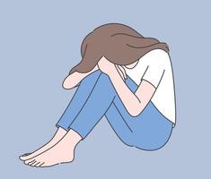 förtvivlan, frustration, depression. ung deprimerad upprörd desperat kvinna tecknad karaktär som sitter på golvbeläggning ansikte gråter vektor