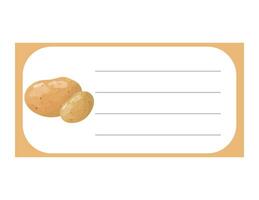 Hinweis von süß Gemüse Kartoffel Etikette Illustration. Memo, Papier. Vektor Zeichnung. Schreiben Papier