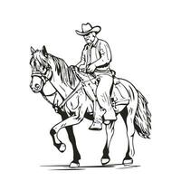 Rodeo Western Jahrgang Cowboy Hand gezeichnet Kunstwerk. Cowboy Färbung Seite Vektor