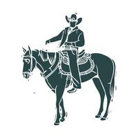 Rodeo Western Jahrgang Cowboy Hand gezeichnet Kunstwerk. Cowboy Färbung Seite Vektor
