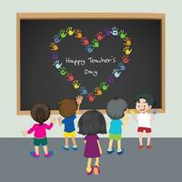 Kinder feiern Lehrer Tag und Poster zum glücklich Lehrer Tag vektor