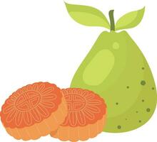 måne kaka traditionell efterrätt och pomelo frukt illustration grafisk element konst kort vektor