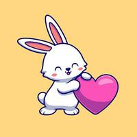 söt kanin med kärlek hjärta tecknad serie vektor ikon illustration. djur- natur ikon begrepp isolerat premie vektor. platt tecknad serie stil