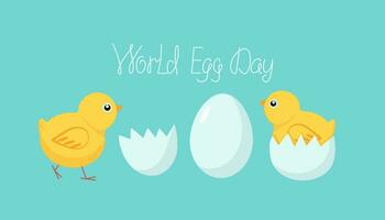Hühner und Eier. Welt Ei Tag. Eierschale. Kalligraphie Beschriftung. Vektor Illustration, Hintergrund isoliert.