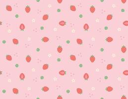 en mönsterbakgrund med små och söta jordgubbar och blommor och löv ordnade slumpmässigt. enkel mönster formgivningsmall. vektor