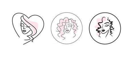 Mädchen Gesicht Logo-Set. Embleme für Schönheitssalon oder Spa