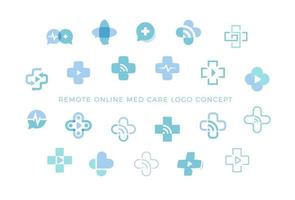 Telemedizin-Symbole, medizinische Kreuzzeichensammlung, kreatives Logokonzept für Fernmedizin, Symbole für medizinische Beratung im Web, isolierte Vektorillustration. vektor