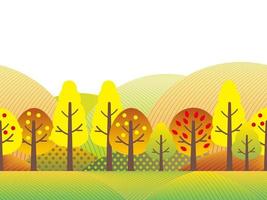 sömlöst landskap med träd, gräsmark och kullar i höstfärger. vektor illustration. kan repeteras horisontellt.