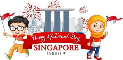 singapur national day banner mit marina bay sands singapur vektor