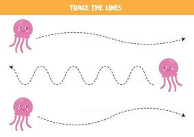 Quallen-Tracing-Linien. Handschriftpraxis mit Meerestieren. vektor