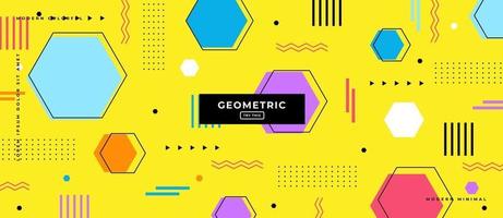geometrisches Sechseck mit Memphis-Stil formt gelben Hintergrund. vektor