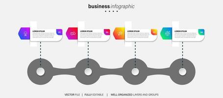 Business-Infografik-Vorlage. Etikett mit dünner Linie und Symbol und 4 Optionen, Schritten oder Prozessen. vektor