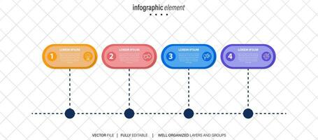 tidslinje infographic med infodiagram. modern presentation mall med 4 spets för företag bearbeta. hemsida mall på vit bakgrund för begrepp modern design. horisontell layout. vektor