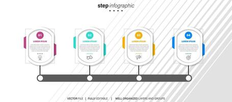 business infographic mall. tunn linje designetikett med ikon och 4 alternativ, steg eller processer. vektor