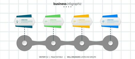 Zeitleiste Infografik dünn Linie Design mit Symbole. Vorlage zum Graph, Diagramm, Präsentationen. Geschäft Konzept mit 4 Optionen. Vektor Illustration.