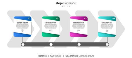 Business-Infografik-Vorlage. Etikett mit dünner Linie und Symbol und 4 Optionen, Schritten oder Prozessen. vektor