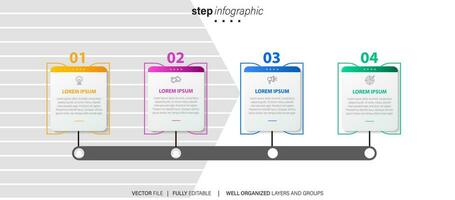 business infographic mall. tunn linje designetikett med ikon och 4 alternativ, steg eller processer. vektor