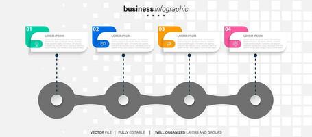 Business-Infografik-Vorlage. Etikett mit dünner Linie und Symbol und 4 Optionen, Schritten oder Prozessen. vektor