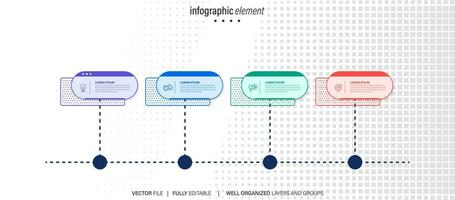 Zeitleiste Infografik mit Infodiagramm. modern Präsentation Vorlage mit 4 spets zum Geschäft Verfahren. Webseite Vorlage auf Weiß Hintergrund zum Konzept modern Design. horizontal Layout. vektor