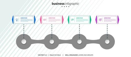 företag infographics mall.tidslinje med 4 steg, cirklar, alternativ och marknadsföring ikoner. vektor linjär infographic element.