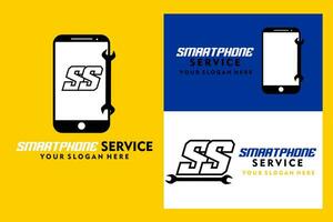 telefon service logotyp. de mobiltelefon service logotyp är dividerat in i tre mönster, lämplig för mobiltelefon service butiker, vektor illustration