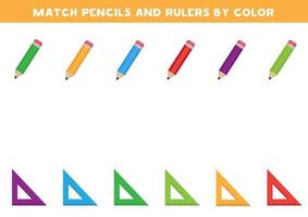 Spiele für Kinder. Ordne Bleistifte und Lineale nach Farben zu. vektor