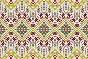 geometrisch ethnisch aztekisch Stickerei Stil.Figur Ikat orientalisch traditionell Kunst Musterdesign zum ethnisch Hintergrund, Hintergrund, Mode, Kleidung, Verpackung, Stoff, Element, Sarong, Grafik, Vektor Illustration.