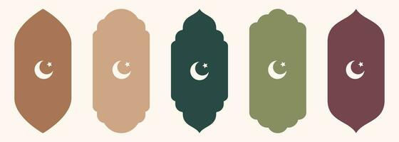 gestalten islamisch Fenster hilal Symbol Silhouette Arabisch Bogen. Sammlung von Muster im orientalisch Stil. Frames im Arabisch Muslim Design zum Ramadan karem. Vektor Moschee Tor gestalten isoliert auf Weiß