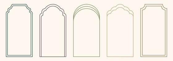 modern minimalistisch ästhetisch Linie Bogen Frames im modisch Boho Stil. modern y2k Vektor Design Gliederung geometrisch bilden zum Banner, Sozial Medien, Poster. gestalten islamisch Tür Silhouette Arabisch Grenze.